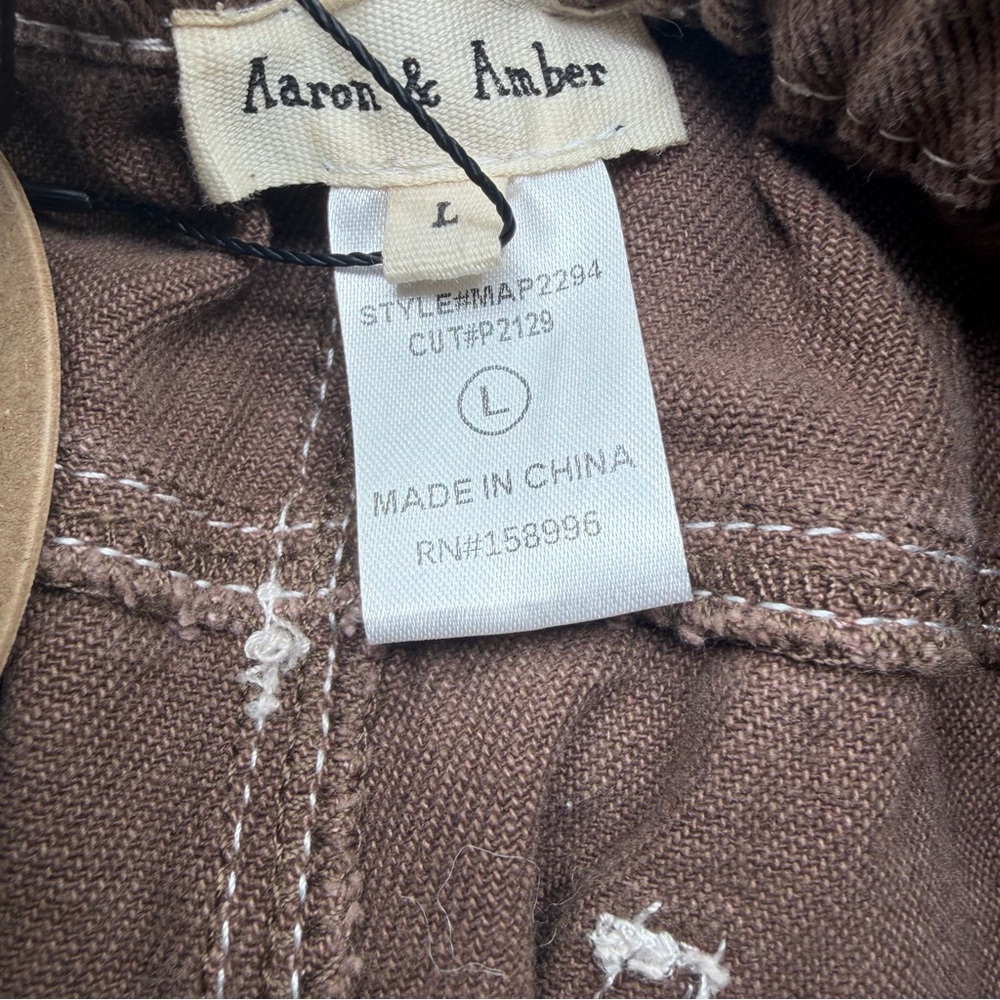 Aaron & Amber Brown Carpenter Wide Leg Pants L Utility Contrast Stitch NWT - Picture 6 of 7